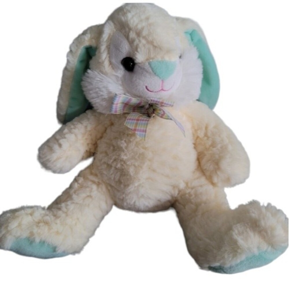 Homersbest super soft cream plush rabbit with blue detail